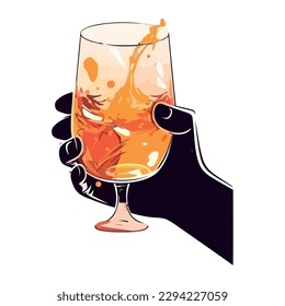 Hand holding cocktail with whiskey and brandy isolated