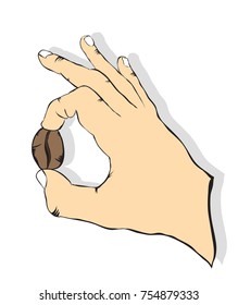 hand holding coffee beans, vector image, color picture