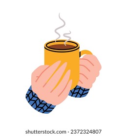 Hand Holding Coffee Cup with Aromatic Drink Steaming Vector Illustration