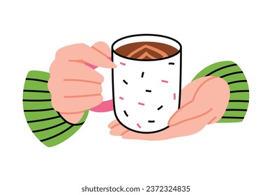 Hand Holding Coffee Cup with Aromatic Drink Vector Illustration