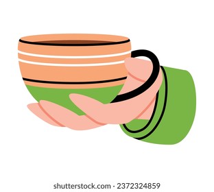 Hand Holding Coffee Cup with Aromatic Drink Vector Illustration