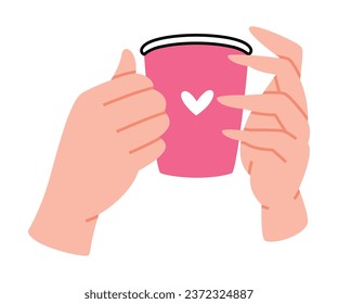 Hand Holding Coffee Cup with Aromatic Drink Vector Illustration
