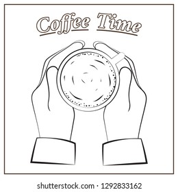 Hand holding a coffee cup in an art line sketch style
The perfect coffee cup for a collection of aromatic drinks, posters, banners, leaflets, labels