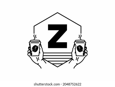 Mano sosteniendo un arte de línea de café con diseño de letra inicial Z