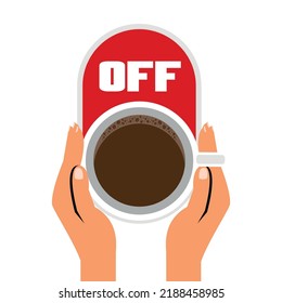 Mano sujetando la taza de café con el vector del botón apagado