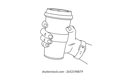 Hand holding coffee cup with protective sleeve for warmth and grip