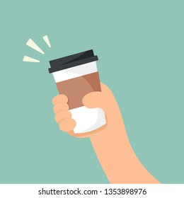 Hand holding coffee cup vector.