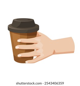 Mano sosteniendo una taza de café. Ilustración vectorial