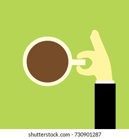 hand holding coffee cup vector on green background