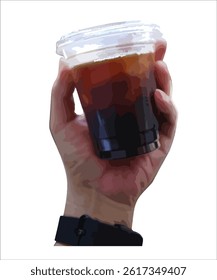 Hand holding a COFFEE ice cold brew beverage cup in hand design vector. This image can be used for commercial or other projects.