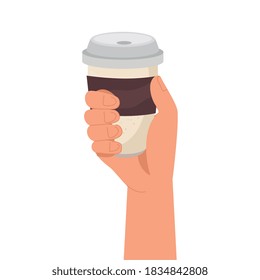 hand holding coffee mug design of drink caffeine breakfast and beverage theme Vector illustration