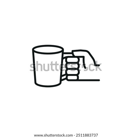 Hand holding coffee mug icon in a minimal line art style, ideal for representing beverages like coffee or tea. Perfect for food and drink-related designs, cafe branding. Vector illustration