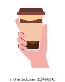 hand holding a coffee over white