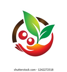 Hand holding coffee plant logo template vector icon design