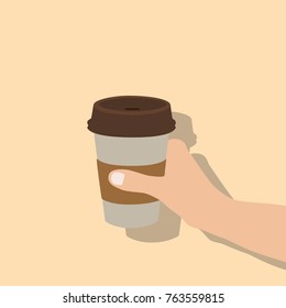 Hand holding a coffee, vector illustration design. Hands collection.