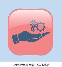 hand holding a cogwheel, icon setting and repair