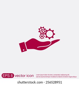 hand holding a cogwheel, icon setting and repair