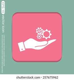 hand holding a cogwheel, icon setting and repair