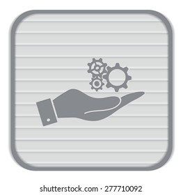 hand holding a cogwheel, icon setting and repair