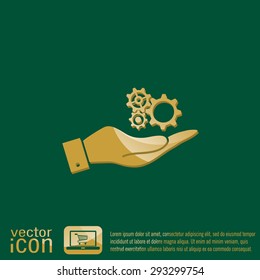 hand holding a cogwheel, icon setting and repair