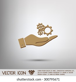 hand holding a cogwheel, icon setting and repair