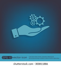hand holding a cogwheel, icon setting and repair