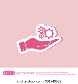 hand holding a cogwheel, icon setting and repair