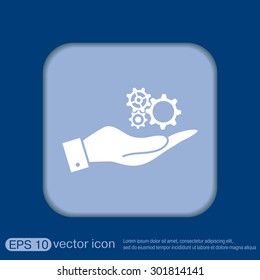 hand holding a cogwheel, icon setting and repair