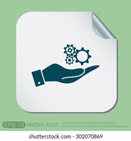 hand holding a cogwheel, icon setting and repair