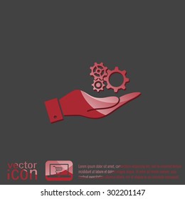 hand holding a cogwheel, icon setting and repair