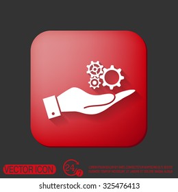 hand holding a cogwheel, icon setting and repair