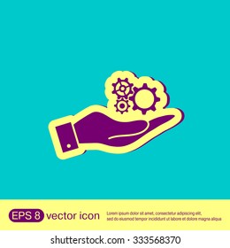 hand holding a cogwheel, icon setting and repair