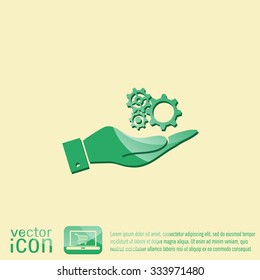 hand holding a cogwheel, icon setting and repair