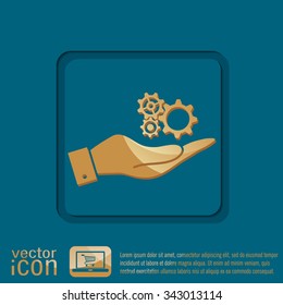 hand holding a cogwheel, icon setting and repair