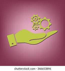 hand holding a cogwheel, icon setting and repair