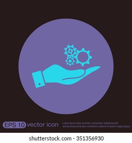 hand holding a cogwheel, icon setting and repair