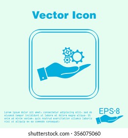 hand holding a cogwheel, icon setting and repair