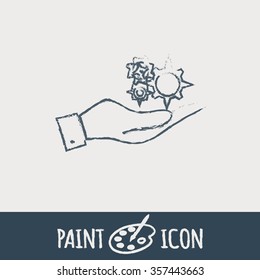 hand holding a cogwheel, icon setting and repair