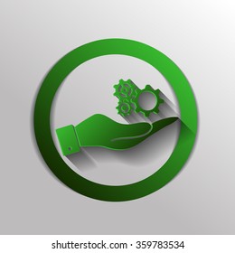 hand holding a cogwheel, icon setting and repair