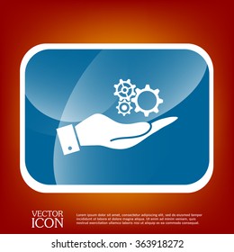 hand holding a cogwheel, icon setting and repair