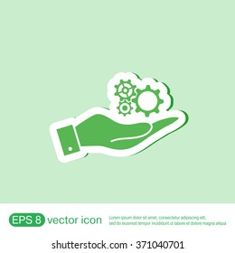 hand holding a cogwheel, icon setting and repair