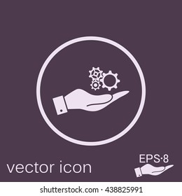 hand holding a cogwheel, icon setting and repair