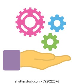 A hand holding cogwheels symbolising integration flat icon
