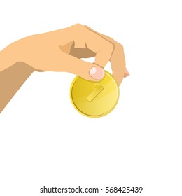 Hand holding a coin.