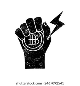 Hand holding coin black hand drawn icon in grunge look