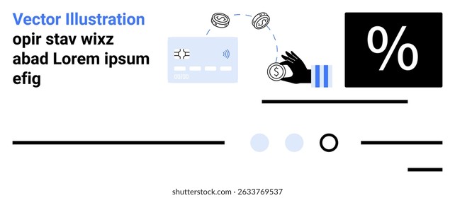 Hand holding coin, credit card with transaction symbol, percentage icon. Ideal for online payment systems, digital wallets, finance apps, e-commerce websites, financial services, discount offers - Powered by Shutterstock - Get 15% off with code: PIKWIZARD15