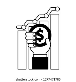 hand holding coin dollar chart business