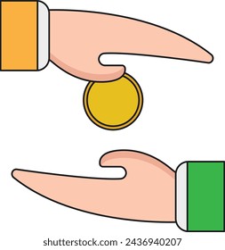 Hand holding coin icon. Flat color design. Vector Illustration.