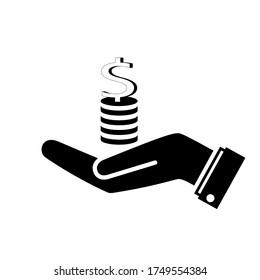 Hand holding a coin icon for infographics, websites and print media, vector illustration