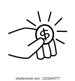 hand holding coin icon isolated on white background, vector illusration